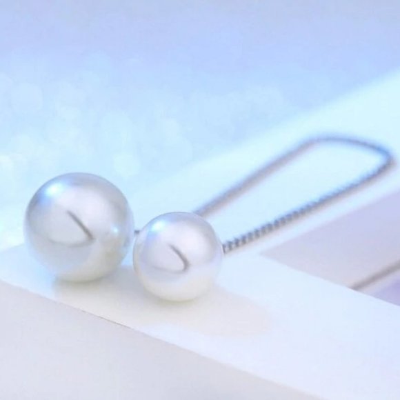 NEW 925 Sterling Silver Pearl Chain Earrings - Picture 7 of 8